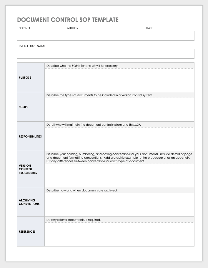 Document Control SOP Standard Operating Procedure Template