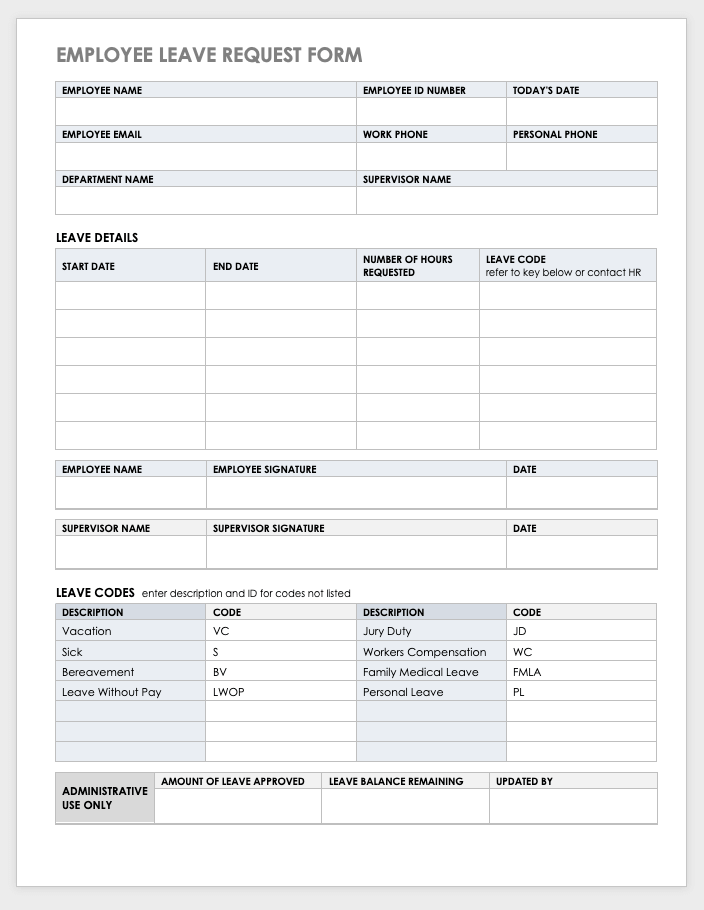 Employee Leave Request Form Template