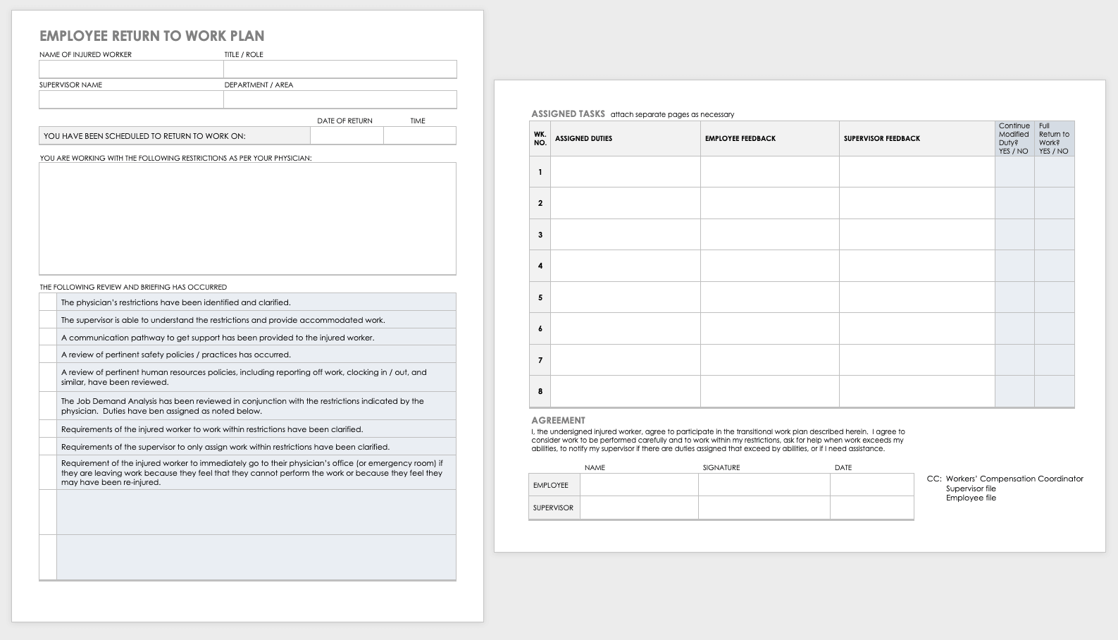 Employee Return to Work Plan Template