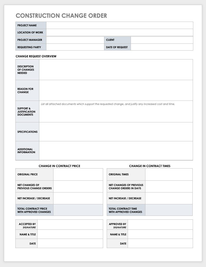 Construction Change Order Template