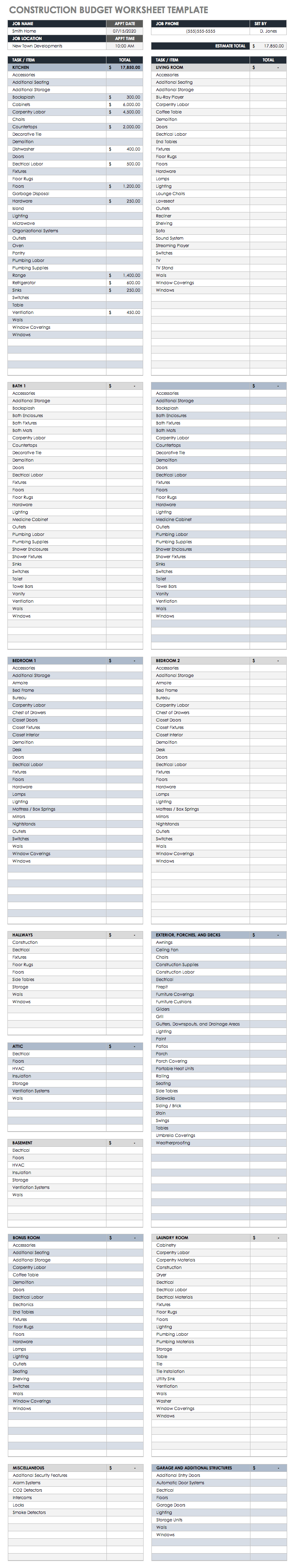 Construction Budget Template