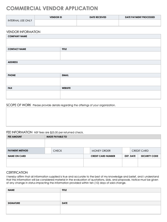 Commercial Vendor Application Template