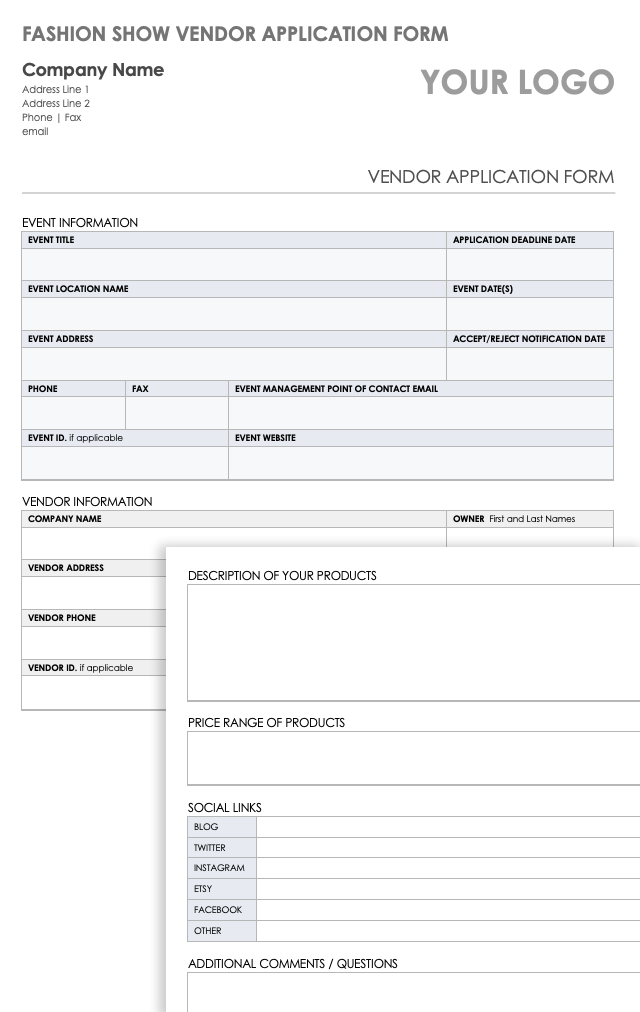 Fashion Show Vendor Application Form Template