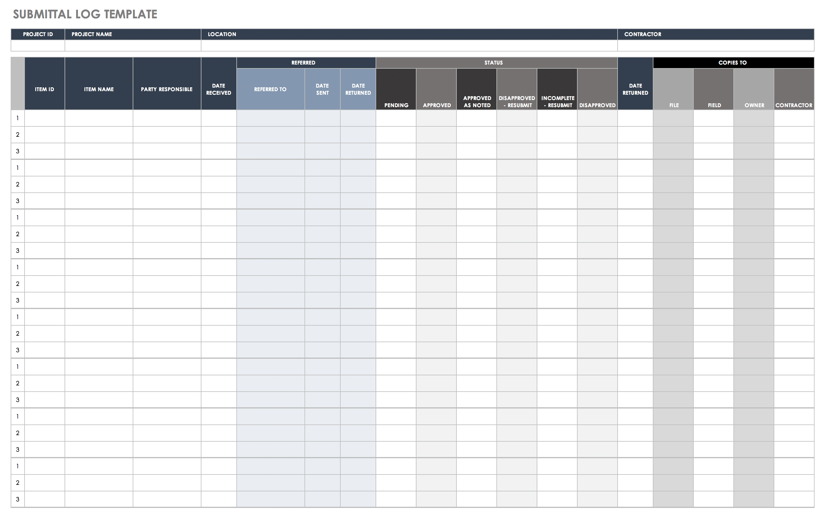 Submittal Log Template