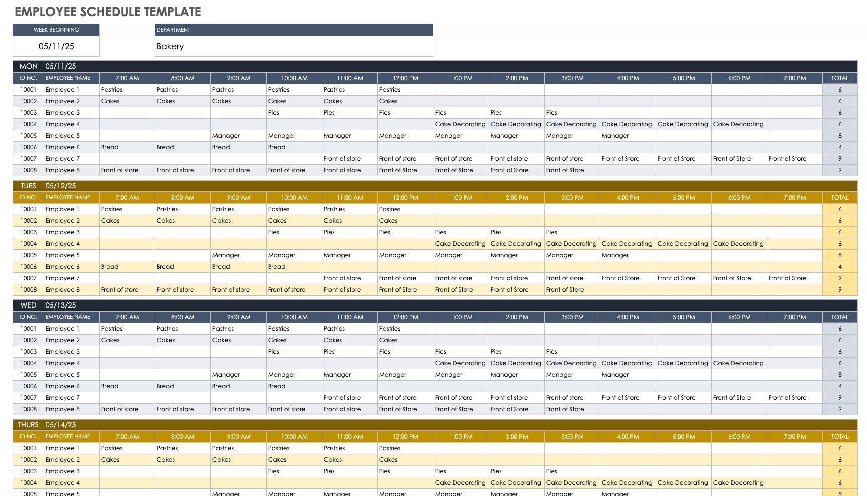 Employee Schedule Template