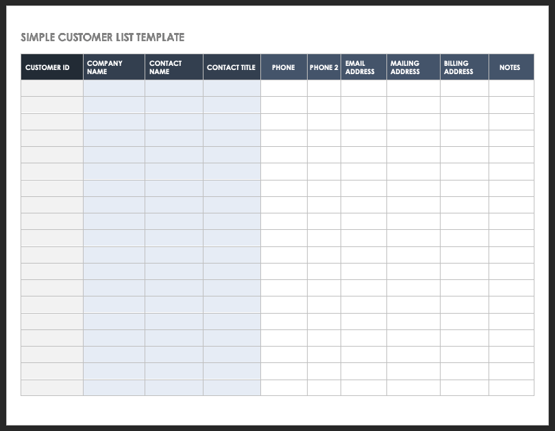 Simple Customer List Template