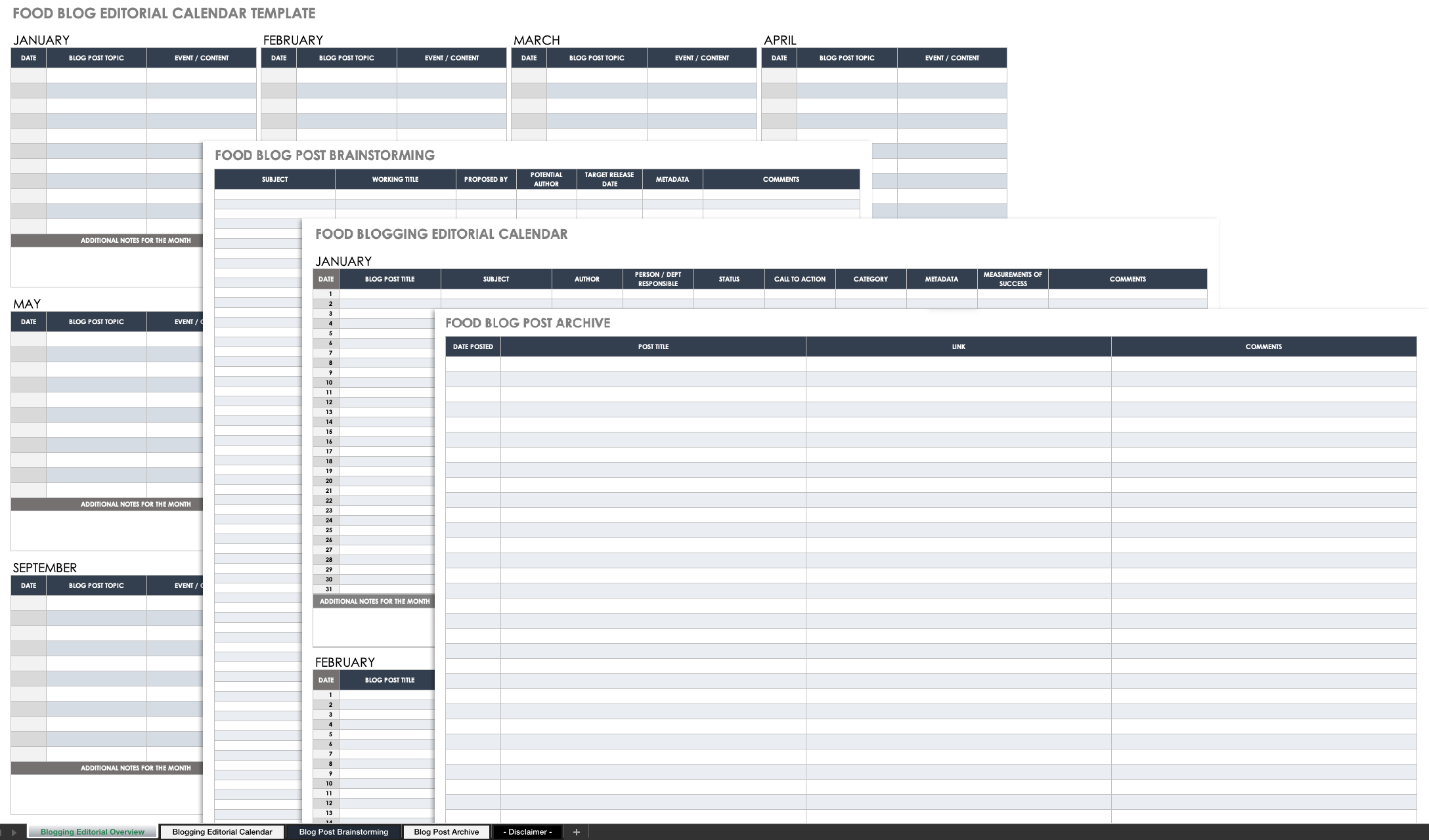 Food Blog Editorial Calendar Template