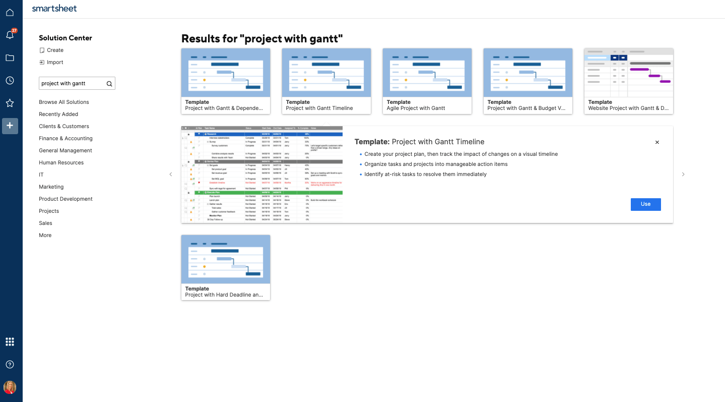 Project Template with Gantt in Smartsheet