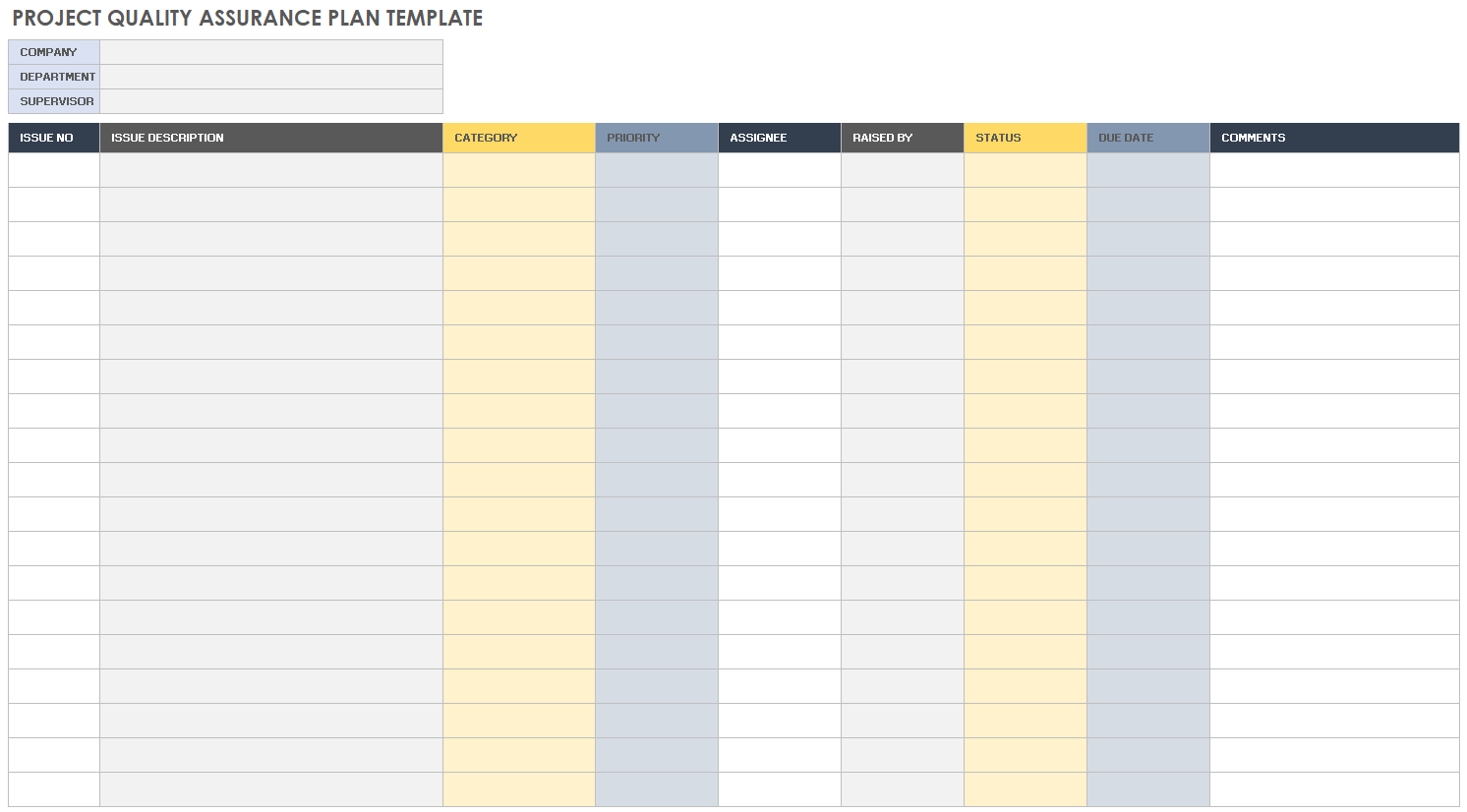 Project Quality Assurance Plan Template