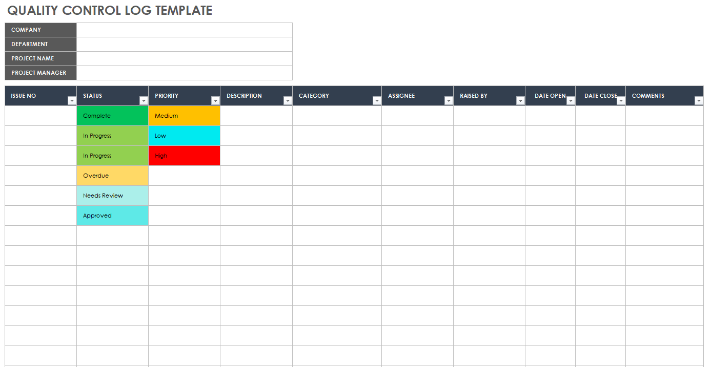 Quality Control Log Template