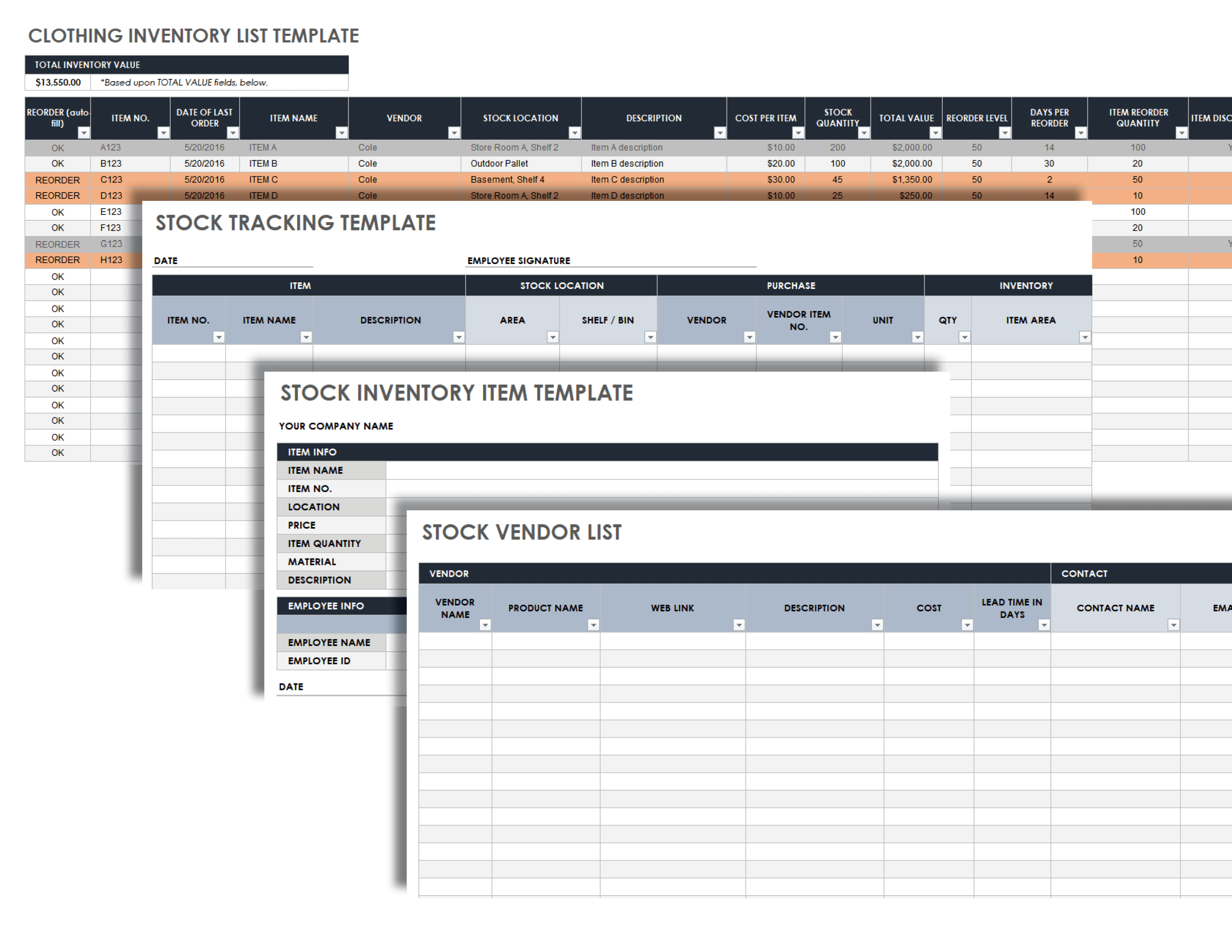 Clothing Inventory List Template