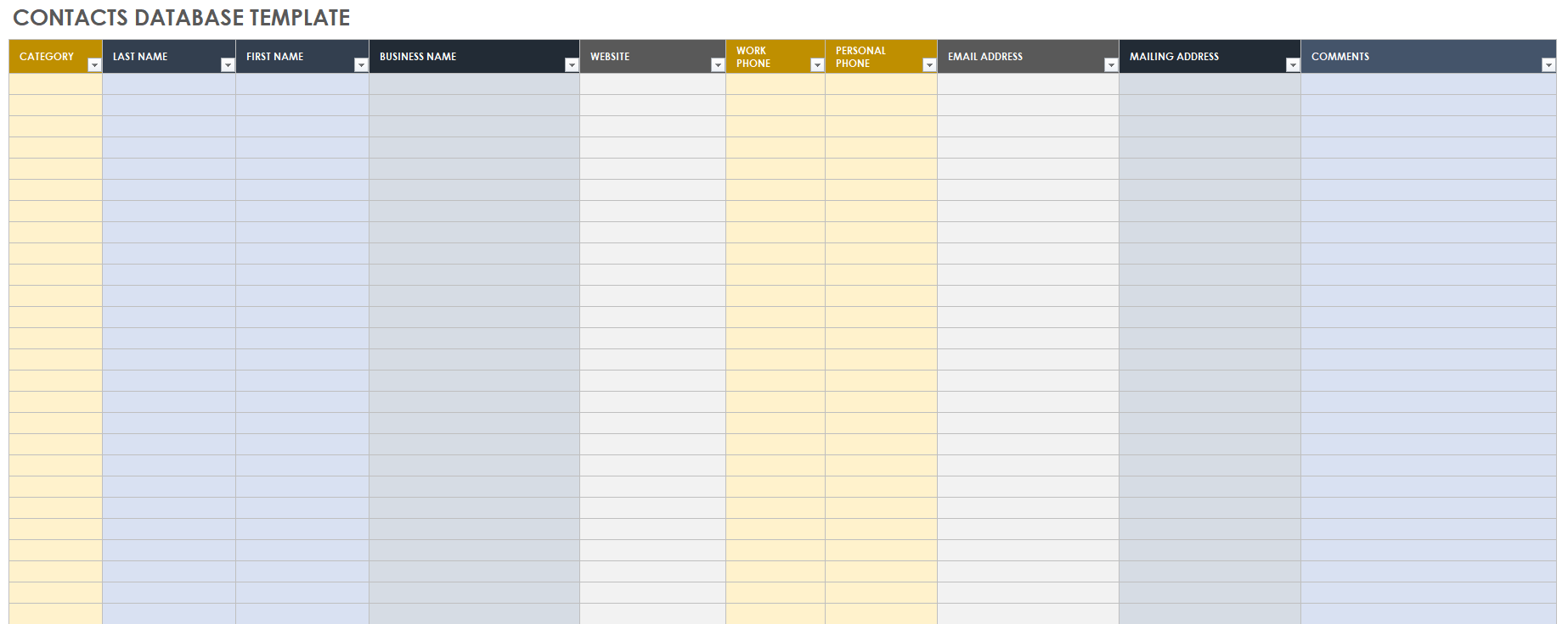 Contacts Database Template