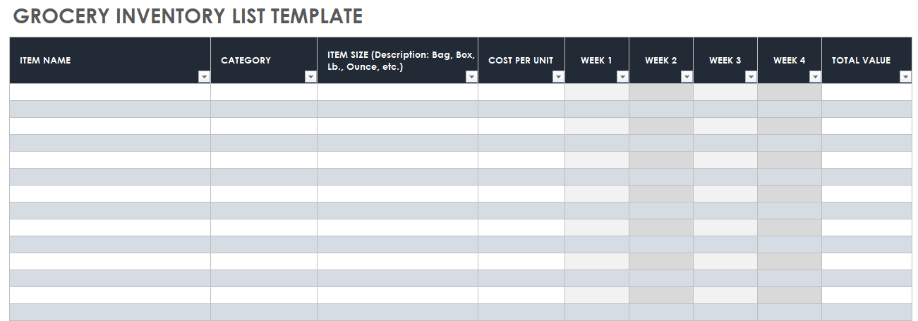 Grocery Inventory List Template