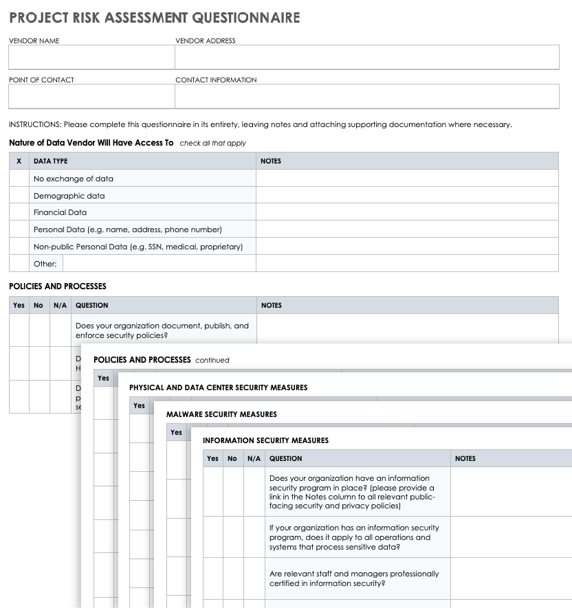 Project Risk Assessment Questionnaire Template