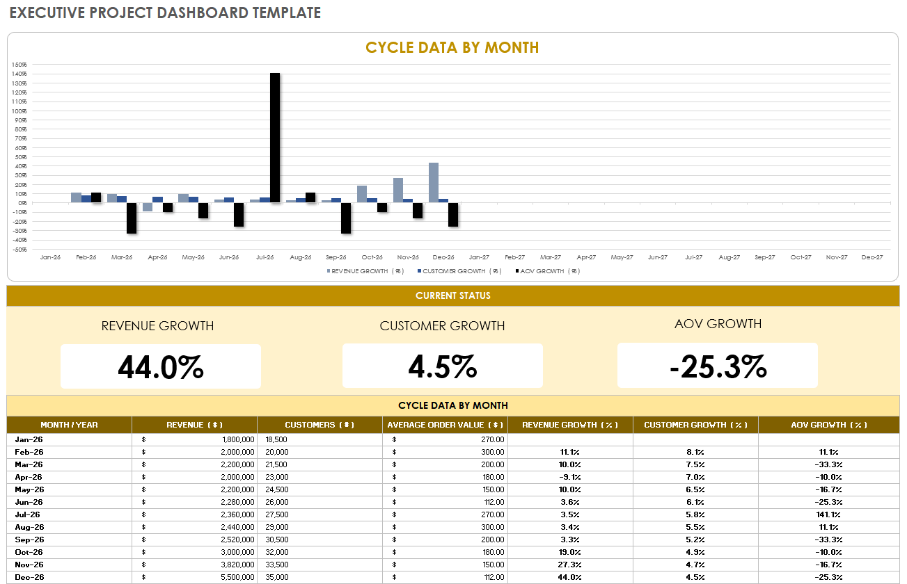 Executive Project Dashboard Template