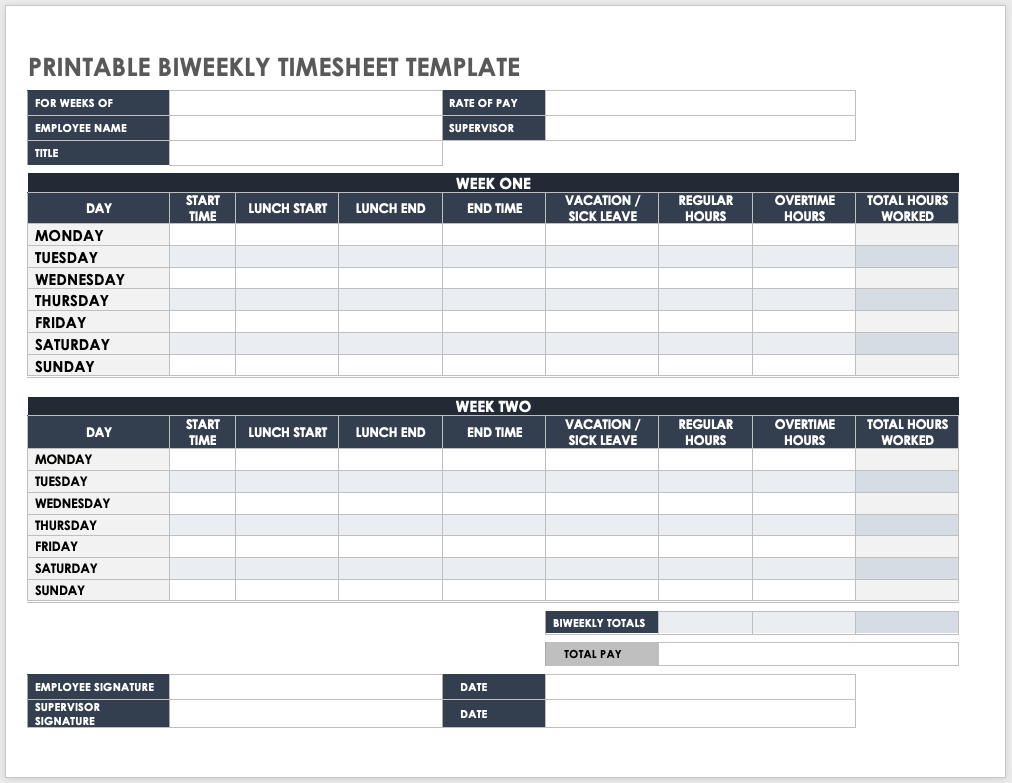 Printable Biweekly Timesheet Template