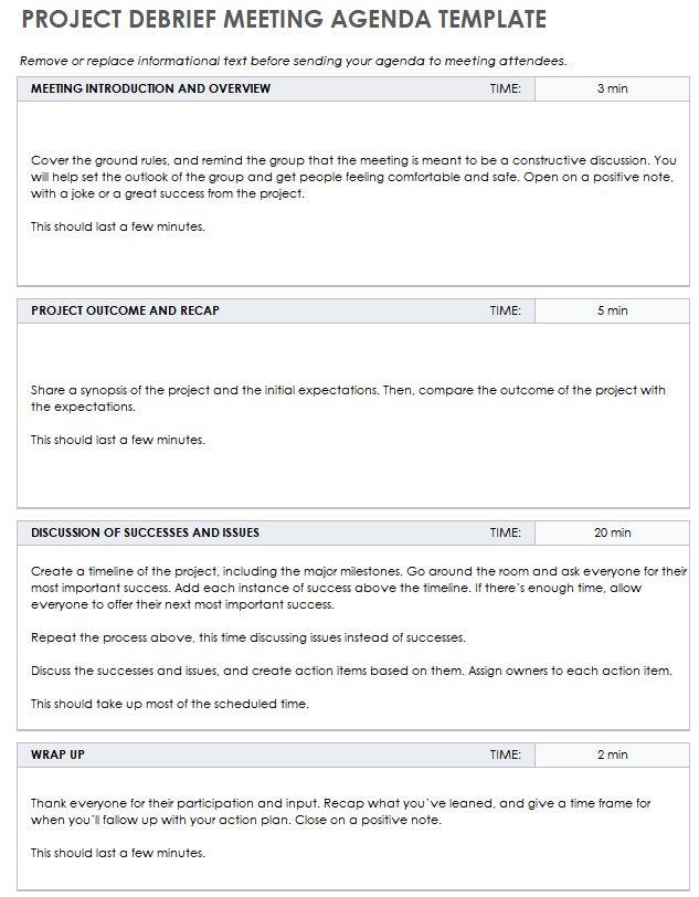 Project Debrief Meeting Agenda Template