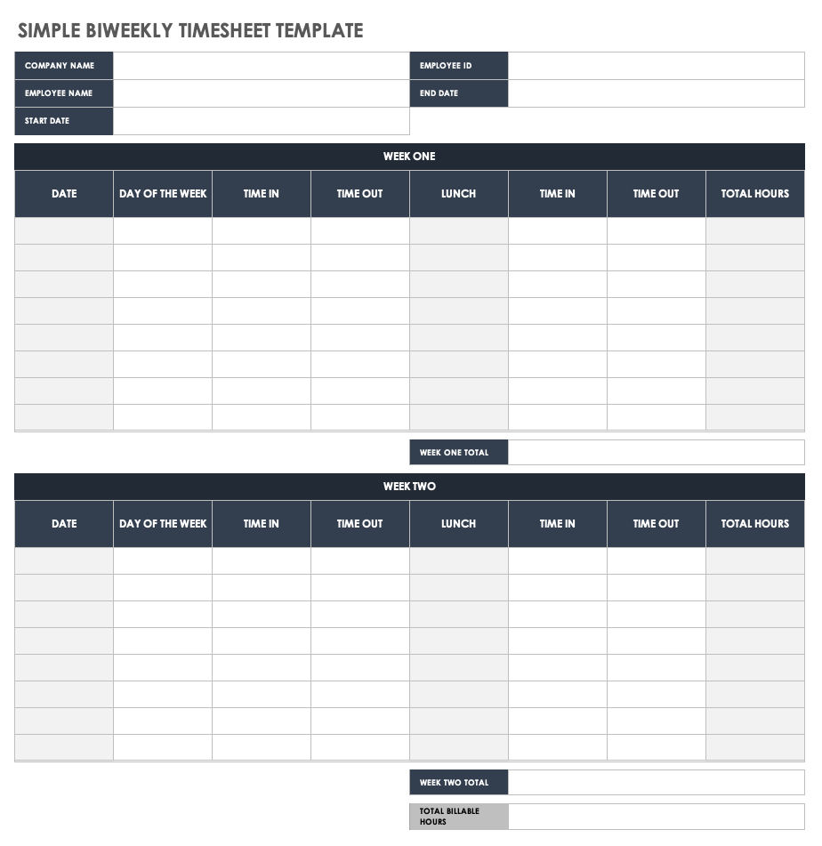 Simple Biweekly Timesheet Template