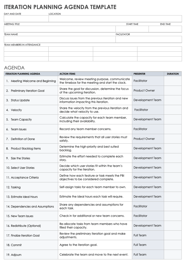 Iteration Planning Agenda Template