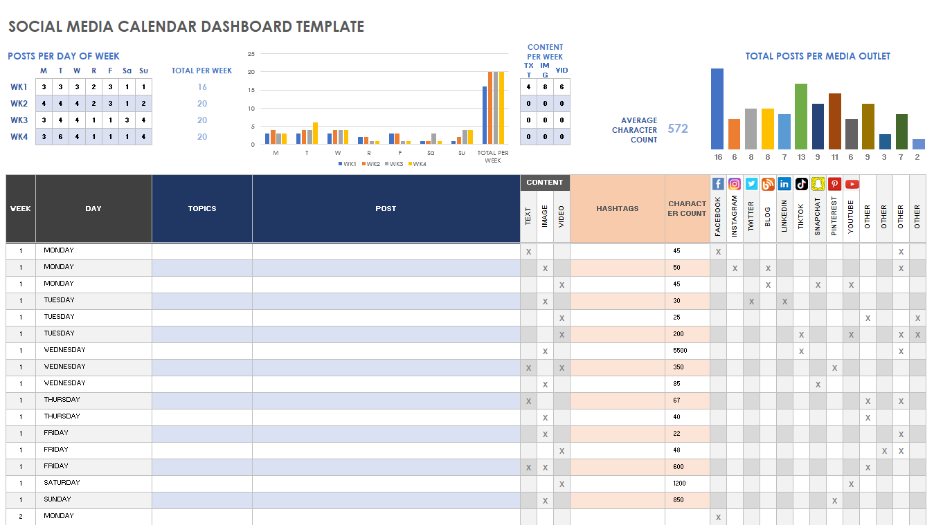 Social Media Calendar Dashboard Template