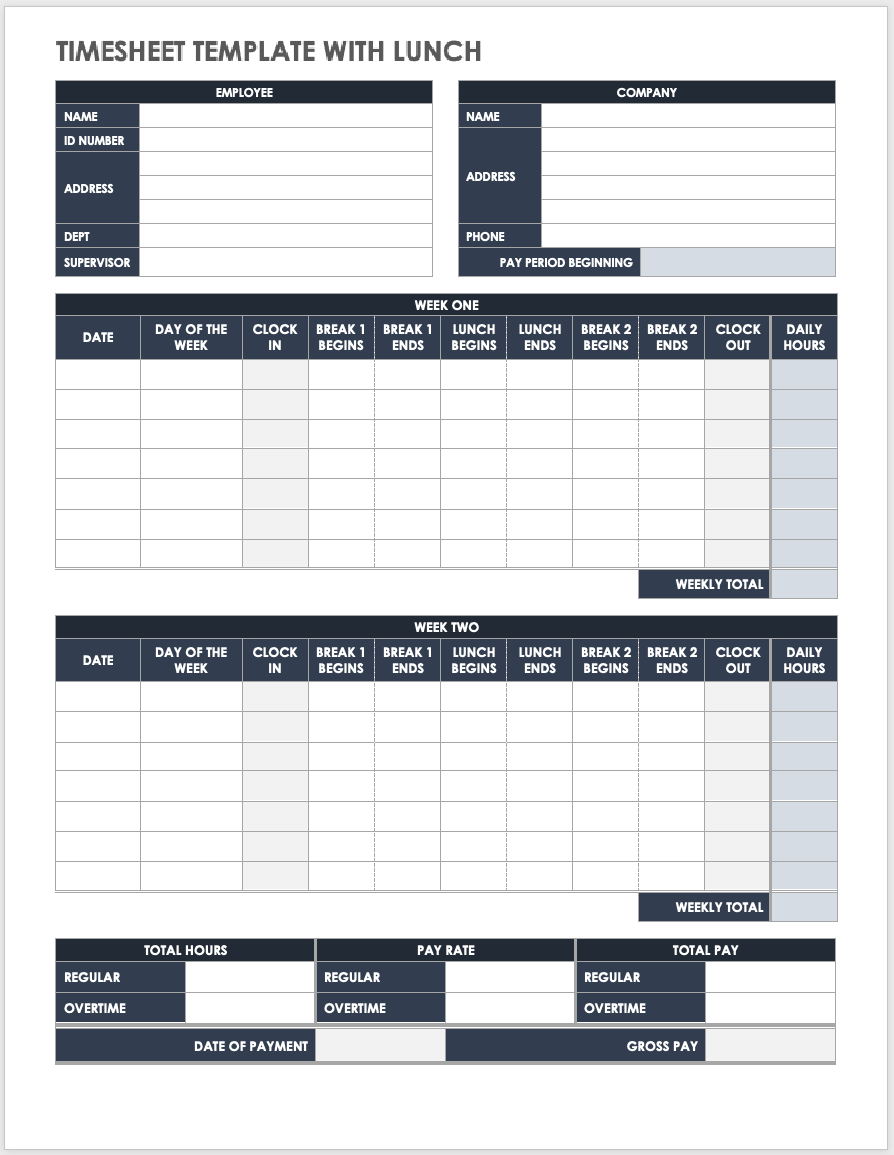 Timesheet Template with Lunch