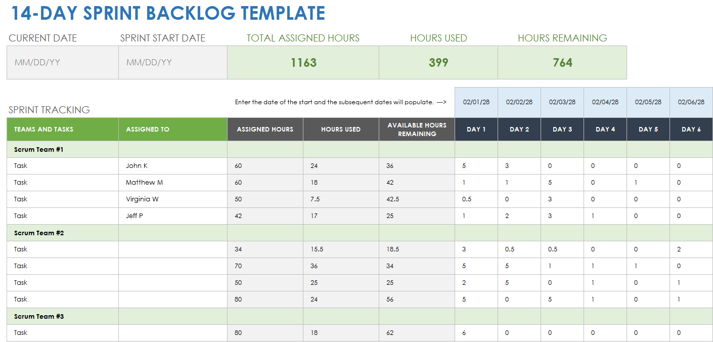 14-Day Sprint Backlog Template