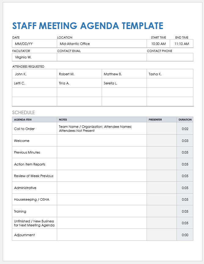 Staff Meeting Agenda Template