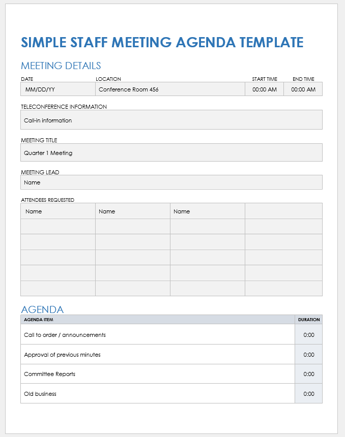 Staff Meeting Agenda Template