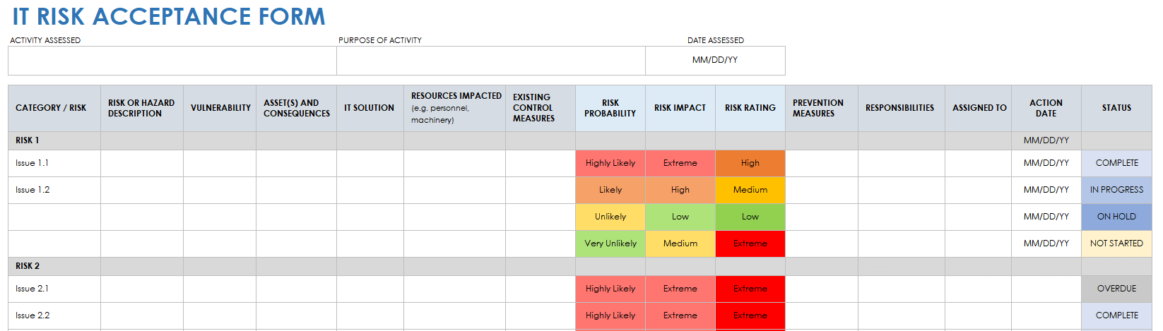 IT Risk Acceptance Form Template