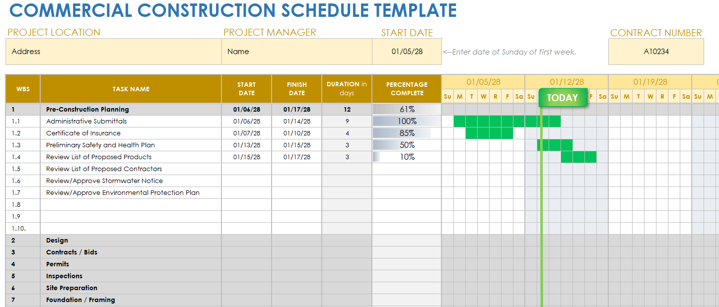 Commercial Construction Schedule Template