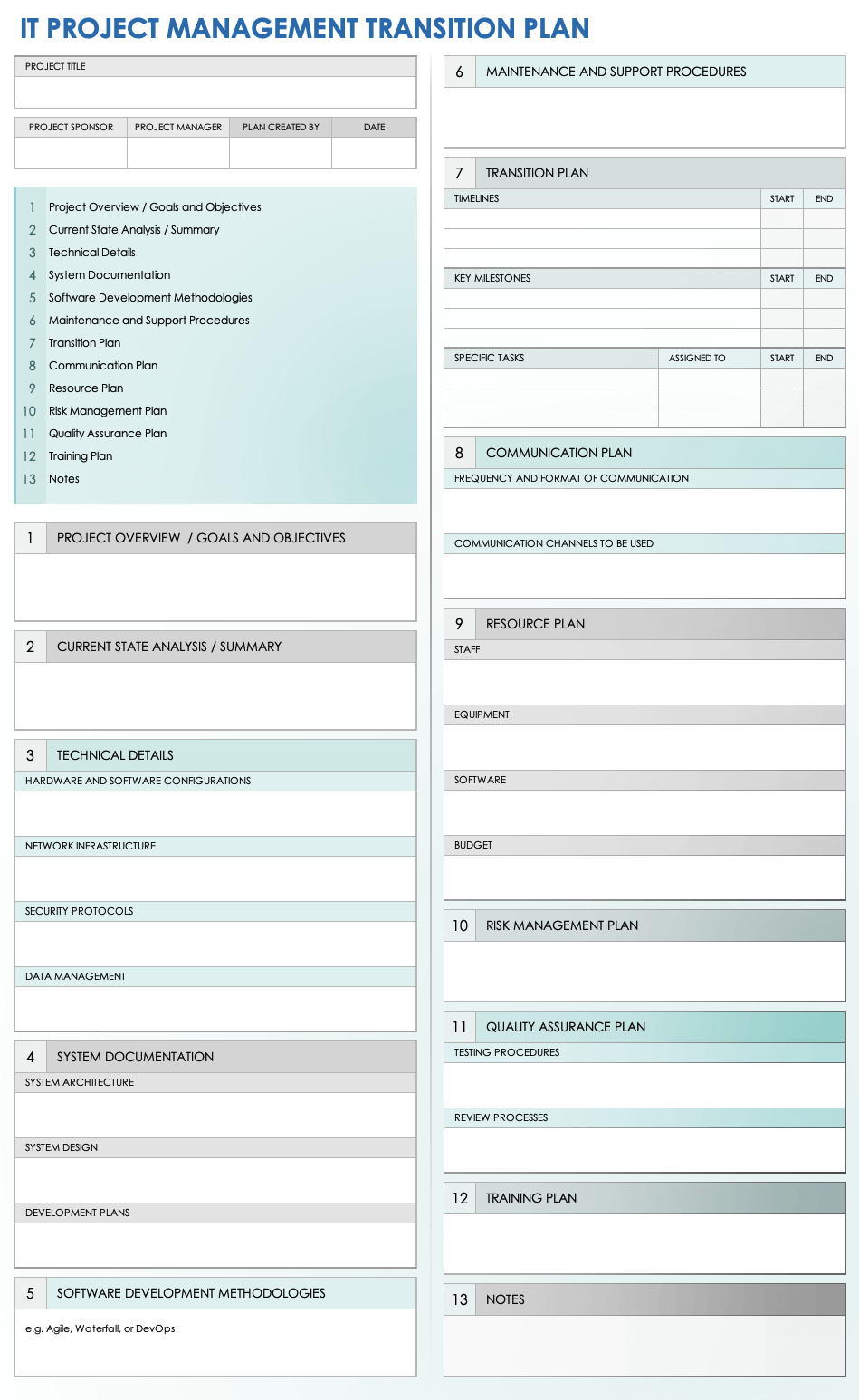 IT Project Management Transition Plan Template