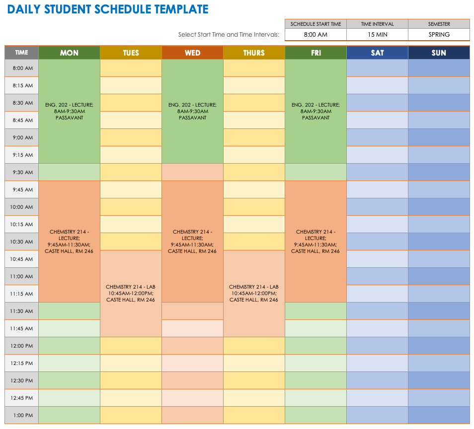 Daily Student Schedule Template