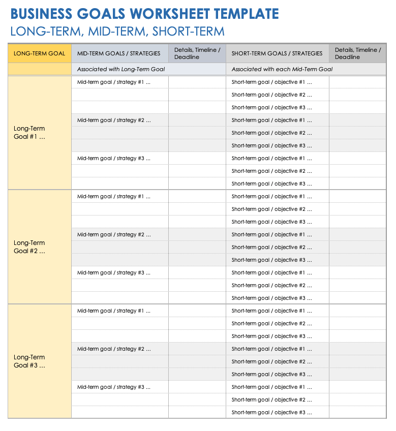 Business Goals Worksheet Template