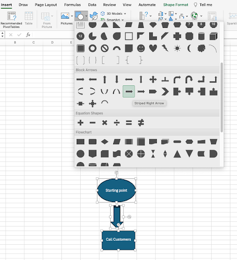 Excel Flowchart insert arrows