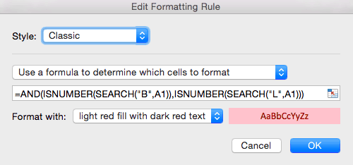 Conditional formatting edit formatting rule classic Excel