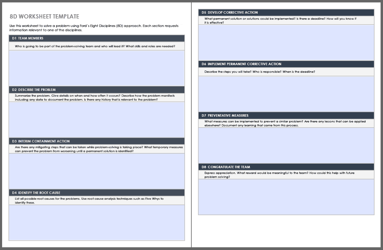 8D Worksheet Template