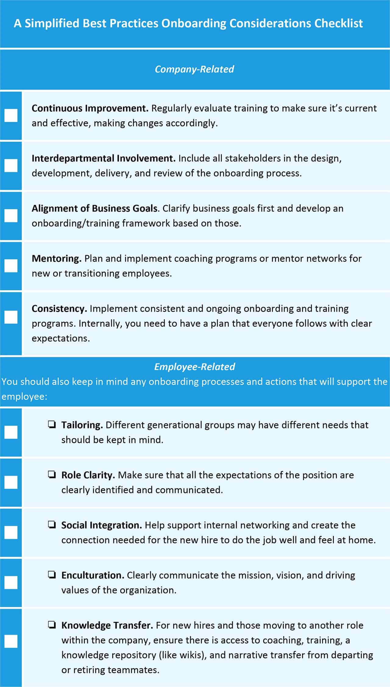 Onboarding Considerations Checklist