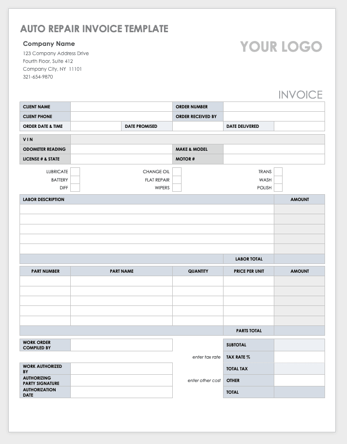 Auto Repair Invoice Template