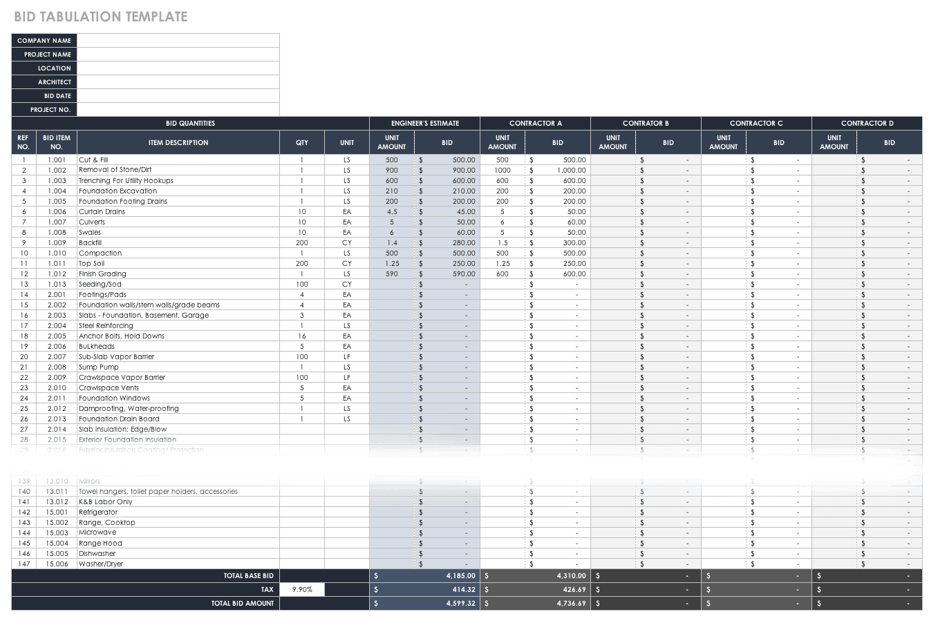 Bid Tabulation Template