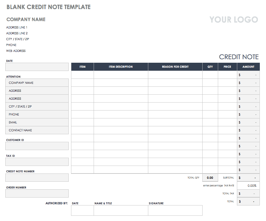 Blank Credit Note Template