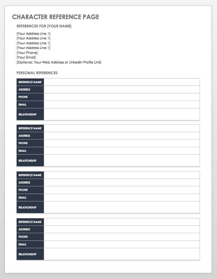 Character Reference List Template