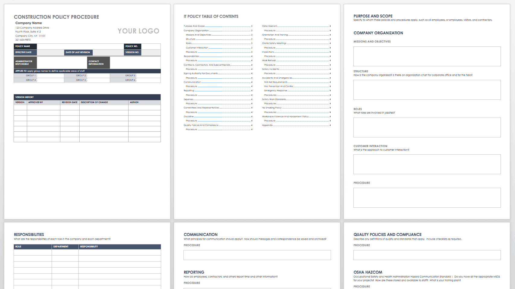 Construction Policy Procedure Template