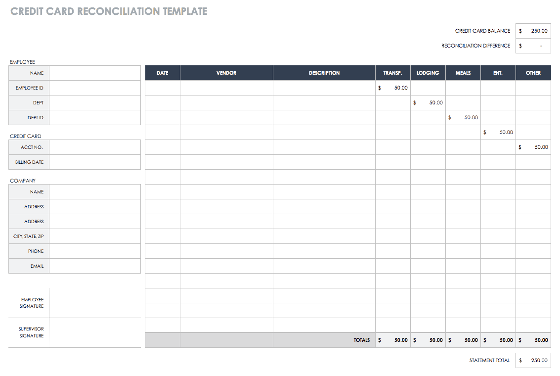 Credit Cash Reconciliation Template