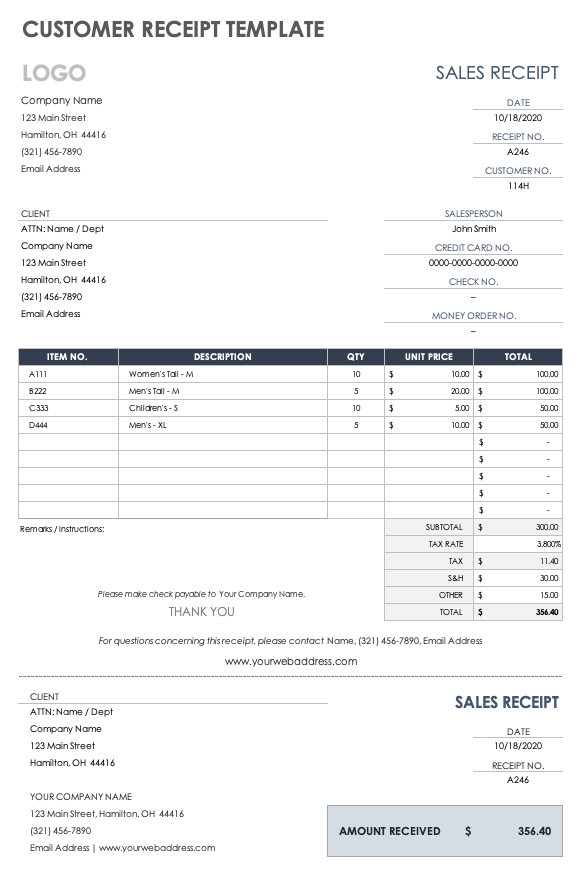 Customer Receipt Template