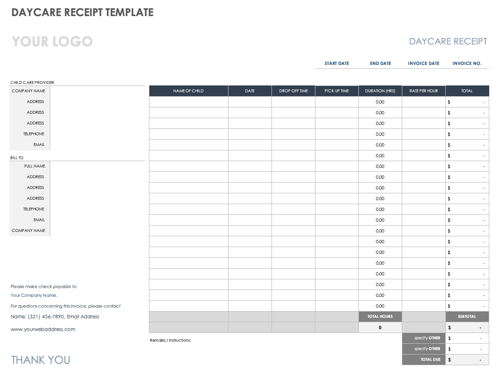 Daycare Receipt Template