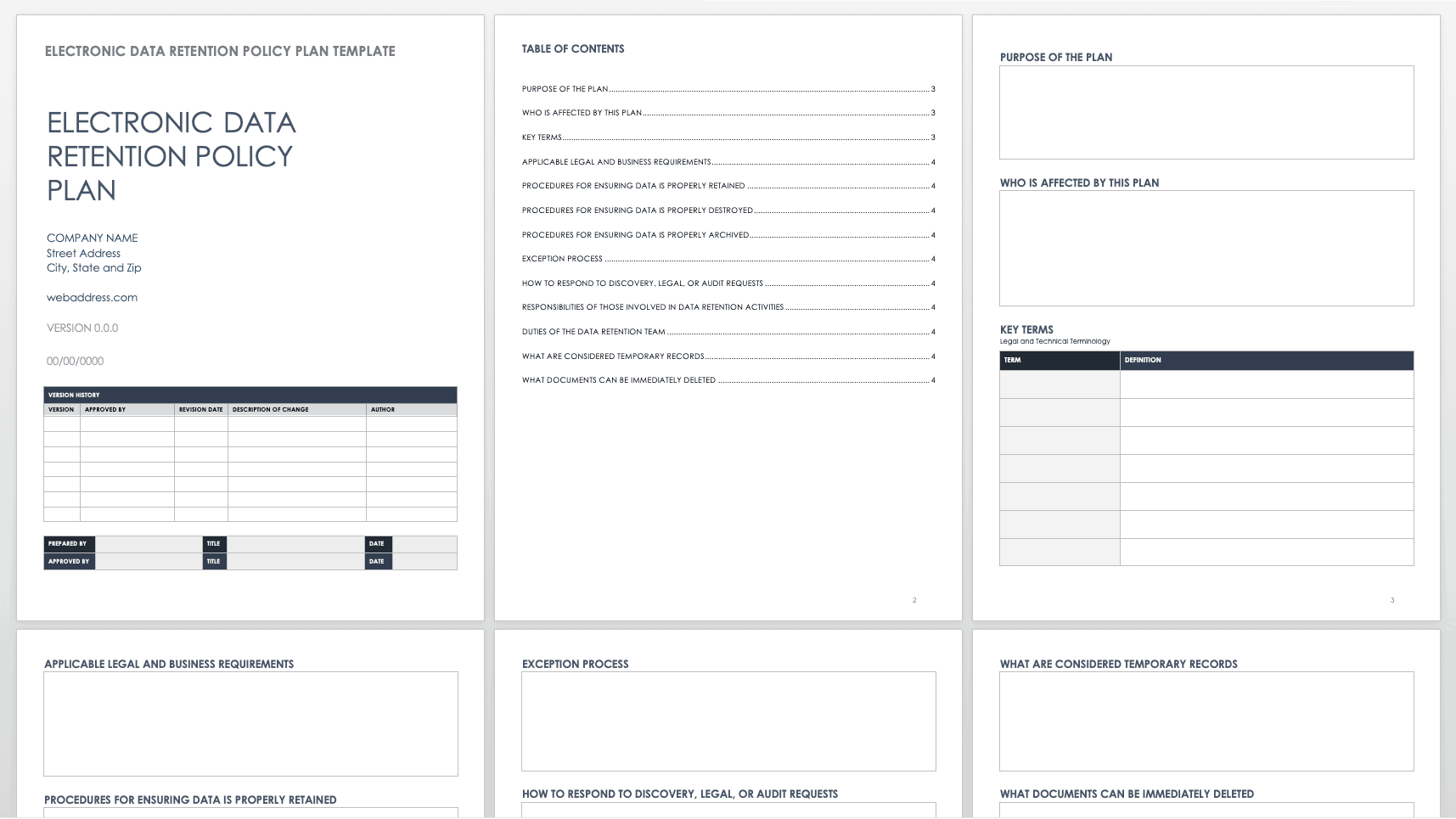 Electronic Data Retention Policy Plan Template