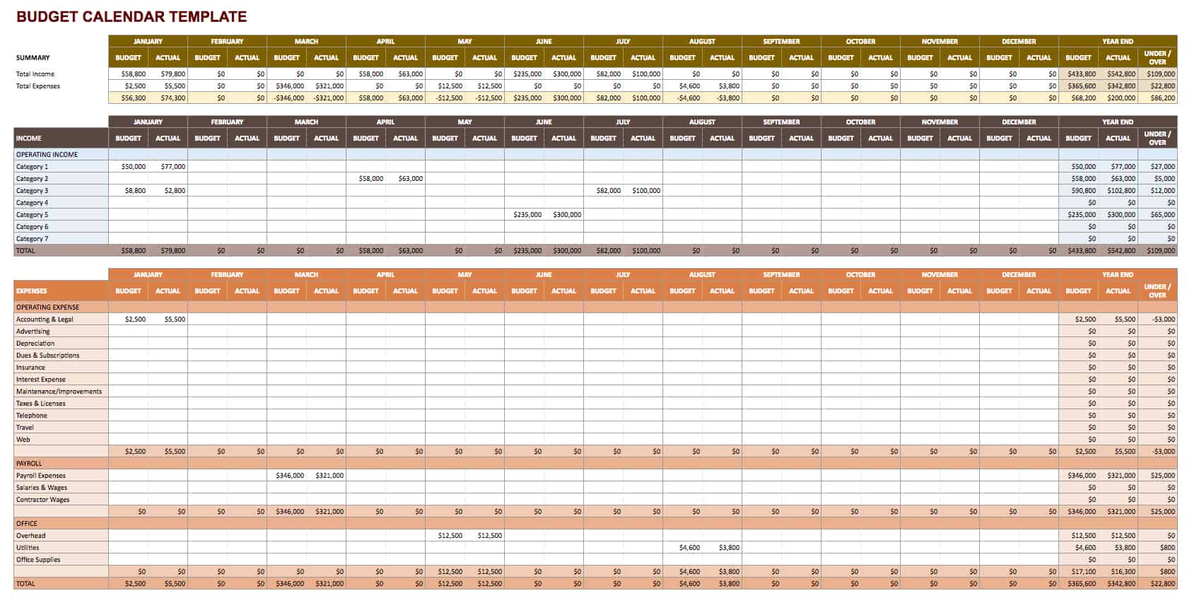 Budget Calendar Template