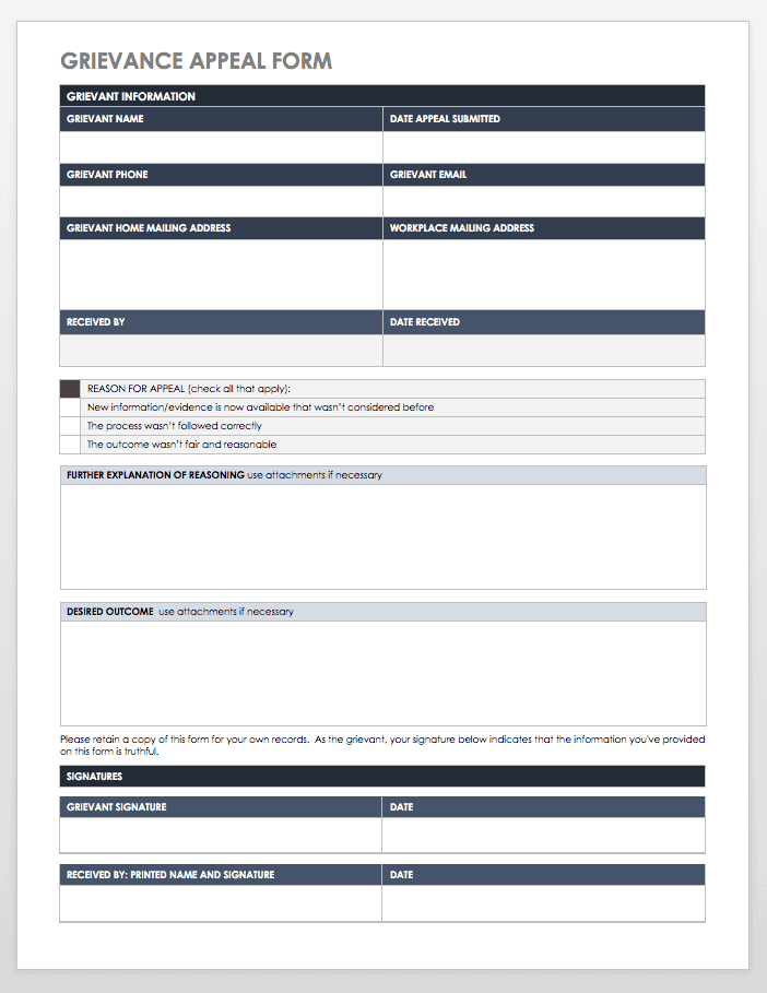 Grievance Appeal Template