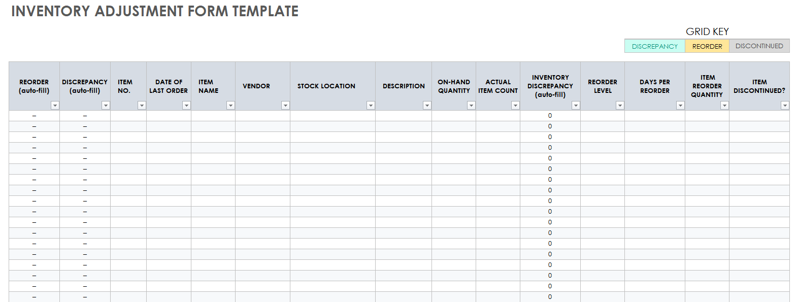 Inventory Adjustment Form Template