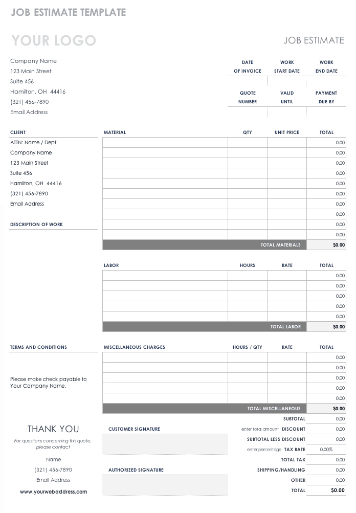 Job Estimate Template